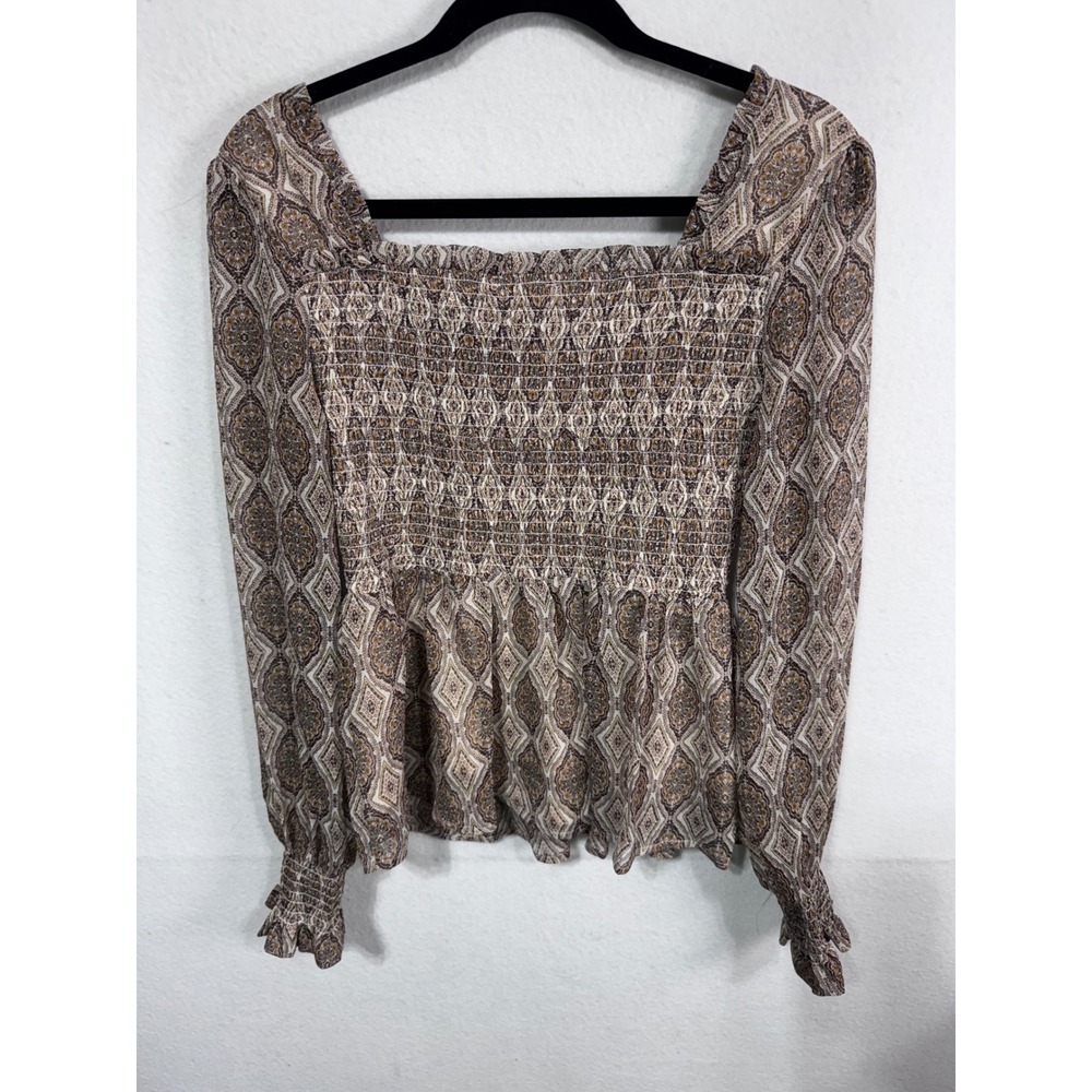 Women's Loom Smocked Peplum Blouse Boho Romantic Long Sleeve Size S New - Picture 7 of 9